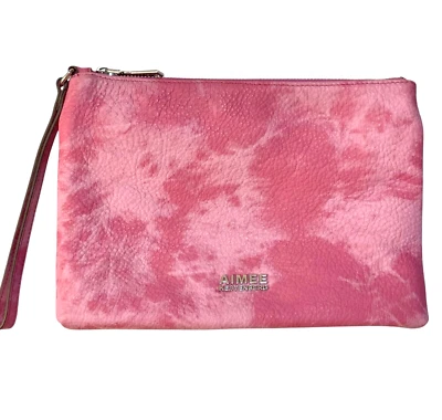 AIMEE KESTENBERG Fair Game Leather Pouch Wristlet Clutch Zipper Top PINK - Image 1 of 4