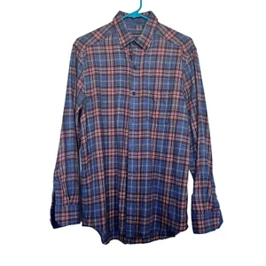 Johnston & Murphy Men’s Sz M Blue, White, Rust Long Sleeve Soft Flannel Shirt - Picture 1 of 7