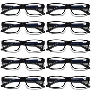 10 PK Mens Unisex Blue Light Blocking Reading Glasses Black Spring Hinge Readers - Picture 1 of 7