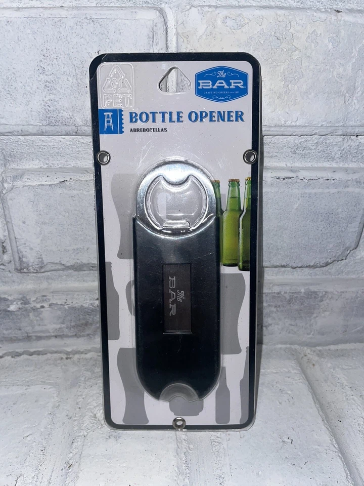 The Bar Crafting Cheer 12370 Black Flat Top Bottle Opener - Image 1 of 2