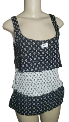 Blusa pulóver forrada sin mangas en capas Absolutely Famous negra blanca mediana Foto 1 de 4