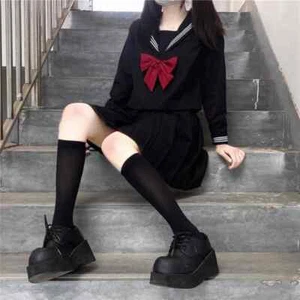 School Uniform Girls Plus Size Suit Red Tie Black Three Uniform Long Sleeve Suit - Picture 1 of 25