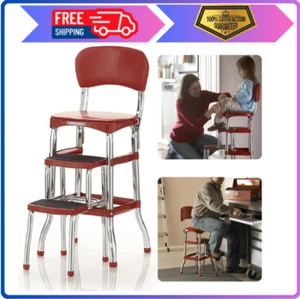 COSCO Stylaire Retro Chair – 2-Step Stool w/ Pull-Out Steps, Steel & Vinyl (Red) - Picture 1 of 8
