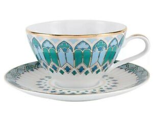 Green Imperial Porcelain Teacup & Saucer, GOTHIC Pattern, LOMONOSOV, LFZ, 230 ml