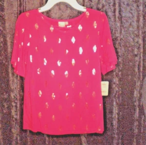 NWT MUDD GIRLS SIZE 12 PINKFOIL SHORT SLEEVE PULL OVER SHIRT, GOLD DIAMONDS - Picture 1 of 3