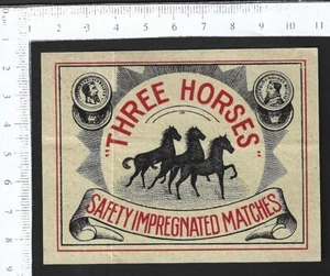 Vintage large matchbox label THREE HORSES. Made in Holland - Picture 1 of 1