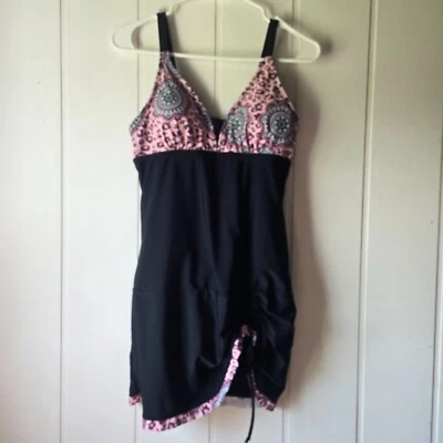 Women's Swimsuit with Skirt Overlay and Tummy Control Paisley Black MED - Image 1 of 4