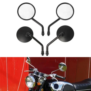 Motorcycle Mirrors Round Rearview Mirrors Short Stem 10mm Black For Cafe Racer  - Picture 1 of 12