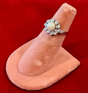 14KT WHITE GOLD CULTURED PEARL DIAMOND RING SIZE 6.5 BEAUTIFUL CLASSIC GIFT! - Picture 1 of 16