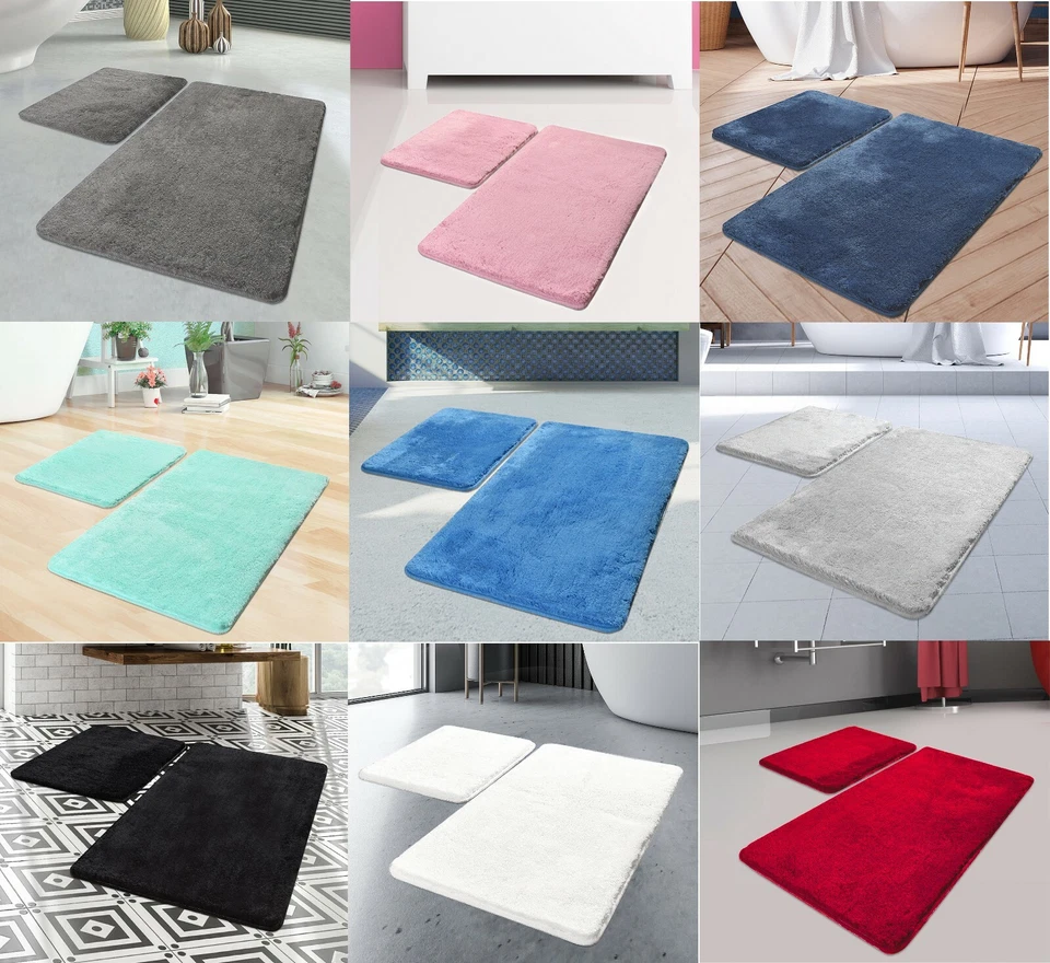 Badematte Badteppich 2 teilig Set Badezimmer Badematten Duschvorleger Teppich - Bild 1 von 1