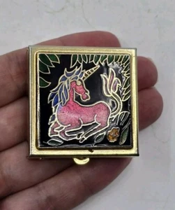 Vintage 1980er Cloisonné Emaille EINHORN goldfarbene Pillendose Schmuckdose selten - Bild 1 von 6