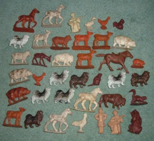 Lot Of 38 Small Vintage Hard Rubber Plastic Diorama Play Animals - Picture 1 of 5