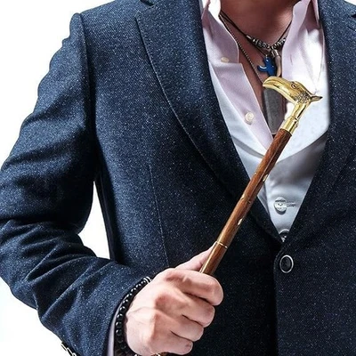 Vintage Walking Cane with Decorative Brass Eagle Handle Gift For Men Women . - Image 1 of 4