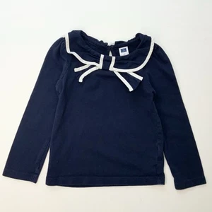 Janie And Jack Girls 2T Blue White Bow Long Sleeve Shirt Toddler Cotton - Picture 1 of 4