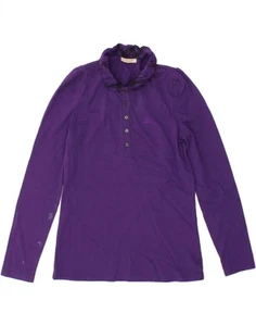 BURBERRY Womens BRIT Long Sleeve Polo Shirt UK 12 Medium Purple Cotton BX11 - Picture 1 of 4