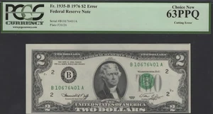 💫💥 ERROR 1976  2 dollars bill Cutting Error  63 PPQ - Picture 1 of 2