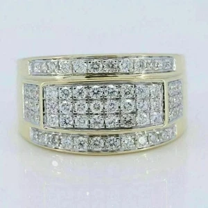 14K Yellow Gold Plated 2Ct Real Moissanite Round Wedding Men's Pinky Ring - Picture 1 of 4