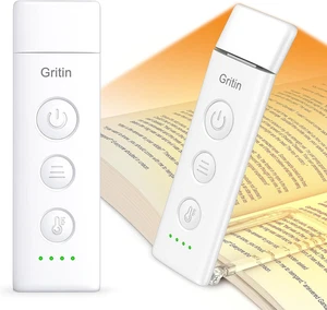 Gritin Book Light Rechargeable, Reading Lamp Clip on Books, 3 White - Picture 1 of 12