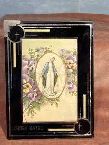 Vtg 1920-30s “Droga Mayo” (Dear Mary) in Reverse Painted Glass Art Deco Frame - Picture 1 of 14