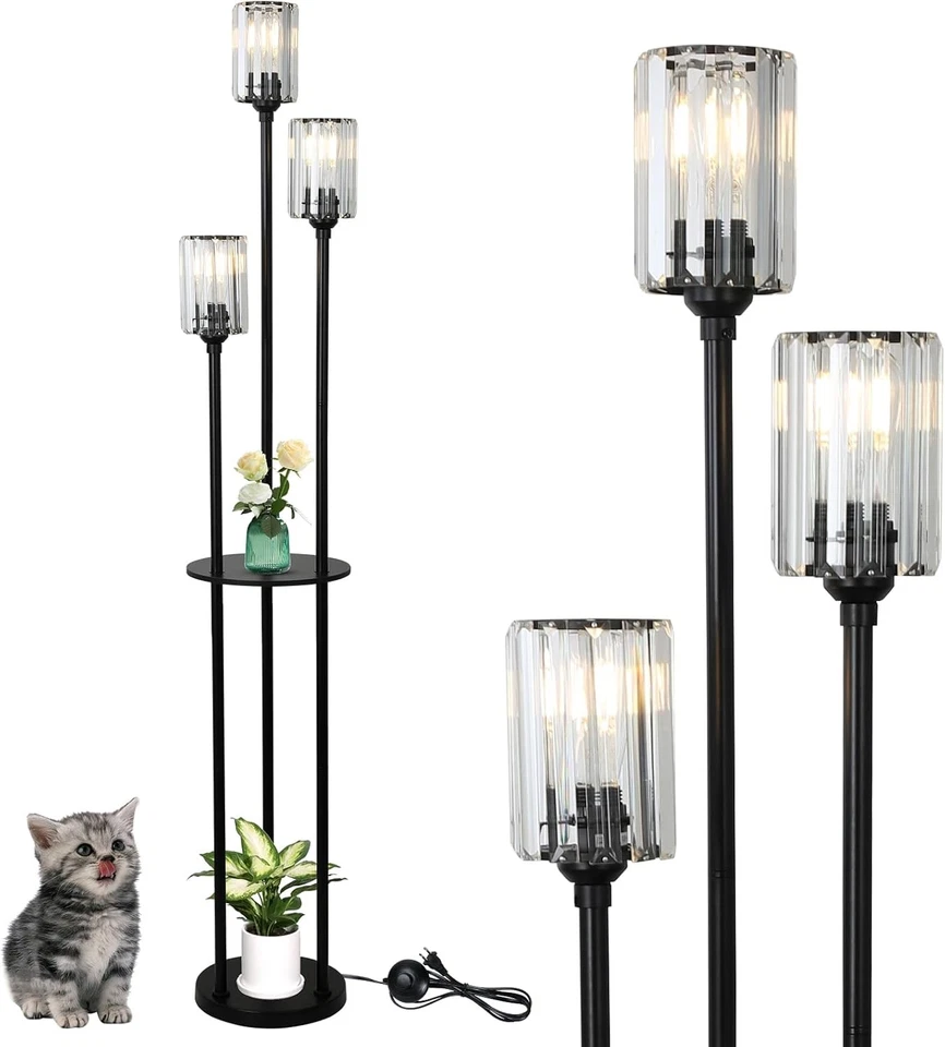 Crystal Floor Lamp with Shelves, 3-Light Modern Tall Lamp for Living Room - Image 1 of 4