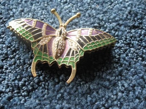 Schmuckschatulle-Schmetterling-Metall-3 3/4" x 2 5/8" - eingebettete Strasssteine - Bild 1 von 5