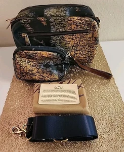 Patricia Nash Piper Coated Canvas Crossbody w/Pouch Greek Map NEW !!! - Picture 1 of 11