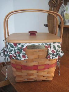 Longaberger 1995 Weihnachten Cranberry Korb, Einsatz, Deckel, Schutz - Bild 1 von 9