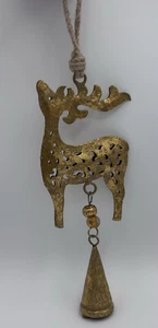Messing Metall Türklingel Aufhänger Rentier und Glocke - Bild 1 von 9