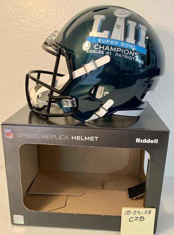 Casco Philadelphia Eagles réplica tamaño completo Super Bowl LII 52 campeones RARO Foto 1 de 4