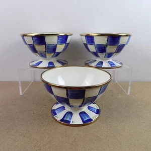 3 MacKenzie Childs Enameled Blue Ice Cream Bowls Courtly Check - Picture 1 of 3