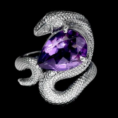 Anillo de plata de ley 925 pera amatista 14x10 mm piedras preciosas naturales joyería tamaño 7 Foto 1 de 4