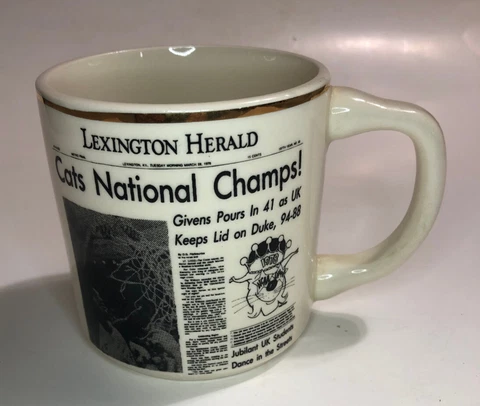 Vintage 1978 Kentucky Cats NCAA National Champs Coffee Mug Givens News Article Cover