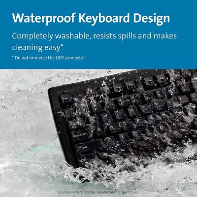 Kensington K64407US Pro Fit Washable PS/2 USB Keyboard - 104 Keys - Black - Image 1 of 4