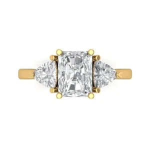 2.8ct 3 stone Emerald Promise Classic Engagement Bridal Ring 14k Yellow Gold - Picture 1 of 11