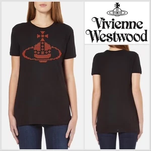 VIVIENNE WESTWOOD Black Anglomania Embroidered Orb T-Shirt Top Size M Longline - Picture 1 of 17