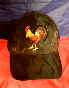 MENS CAP Brown Textured Pattern Embroidered Rooster Design - One Size Closure - Picture 1 of 7
