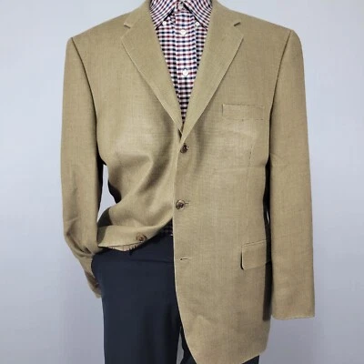 Abrigo Blazer Deportivo Hombre Claiborne Tres Botones Beige Marrón 100% SEDA Talla 46R Foto 1 de 4