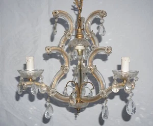 LAMPADARIO SOSPENSIONE VINTAGE CRISTALLO A GOCCE ED OTTONE PRIMI 900 - Bild 1 von 5