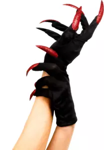 Ladies Halloween Gloves Black Red Devil Witch Fancy Dress Accessory Witches - Picture 1 of 1