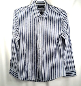 7 Diamanten Hemd Herren XL bestickt Blumen gestreift blau Langarm gebraucht, in einwandfreiem Zustand - Bild 1 von 16