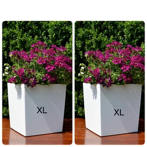 Blumenkübel Eckig Hochglanz weiß Blumentopf Übertopf SET 2x XL (H:31cm) - Bild 1 von 5
