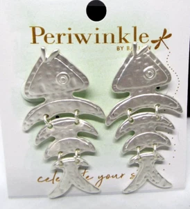 Periwinkle 2" Dangle Silver Fish Pierced Earrings By Barlow NWT $14.99 - Picture 1 of 2