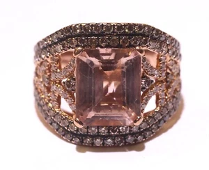 Levian 14k Rose Gold Morganite Womens 1.52ct Diamond Cluster Ring 9.1g Ladies - Picture 1 of 7
