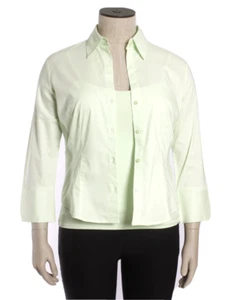 NEW New York & Co Size L, 2 PC Light Green Button Up Dress Shirt & Cami Stretch - Picture 1 of 12