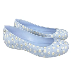 Melissa Floral Ballet Flats Sandals Shoes Size 6 Blue Daisies Pull On Round Toe - Picture 1 of 9