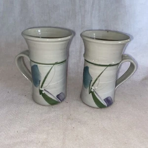 2 Studio Art Pottery Mug Artist Signed SPILLER Floral Glaze Handmade Hand Thrown - Picture 1 of 7