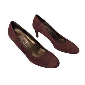AGL Women's Burgundy Suede Pumps Size 8 Slip-On Career Minimalist Party Office - Picture 1 of 12