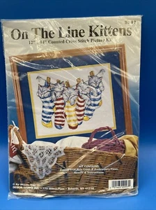 Cross Stitch KIT On The Line KITTENS baby cats stockings clothesline vtg #9997 - Picture 1 of 7