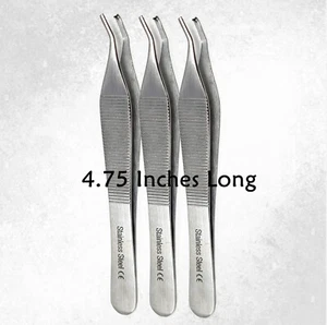 3x Adson Kocher 1x2 Rat Tooth Forceps 4.75" Curved Jaws Stainless Steel CE - Picture 1 of 3