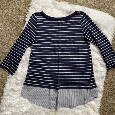 Top de lino Bailey 44 azul blanco a rayas cola de camisa ligera para mujer talla pequeña” Foto 1 de 4